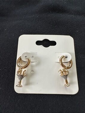 Gold Martini Charm Hoop Earrings - Women Jewelry